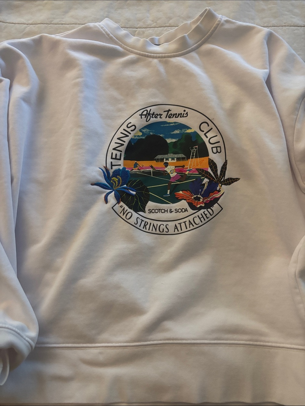 Scotch & Soda White Tennis Club Graphic Crewneck